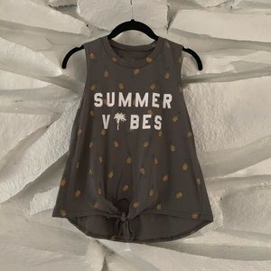 FIFTH SUN SUMMER VIBES PINEAPPLE FRONT TIE TANK